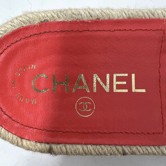 Chanel Red-Orange Tweed CC Logo Espadrille Slide Sandals – Size 40 - Picture 6 of 10
